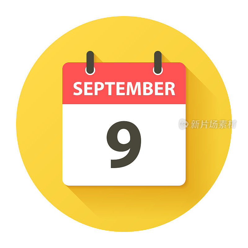 September 9 - Round Daily Calendar Icon in flat design style